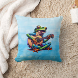 Cute Frog som spelar en gitar Kudde