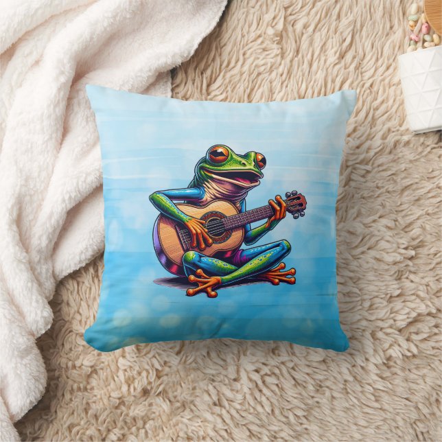 Cute Frog som spelar en gitar Kudde (Filt)