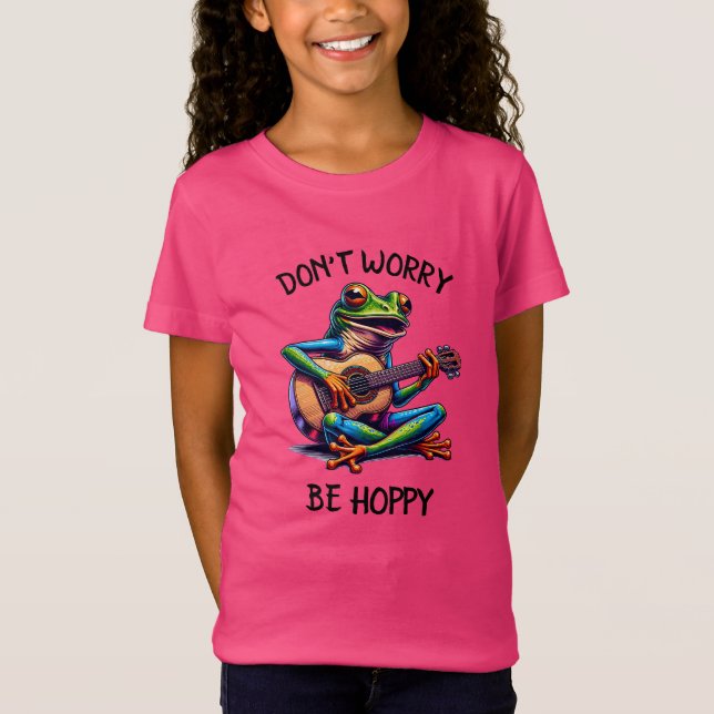 Cute Frog som spelar en gitar | Oroa dig inte, var T Shirt (Framsida)