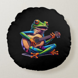 Cute Frog som spelar en gitar Rund Kudde