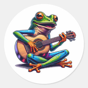 Cute Frog som spelar en gitar Runt Klistermärke