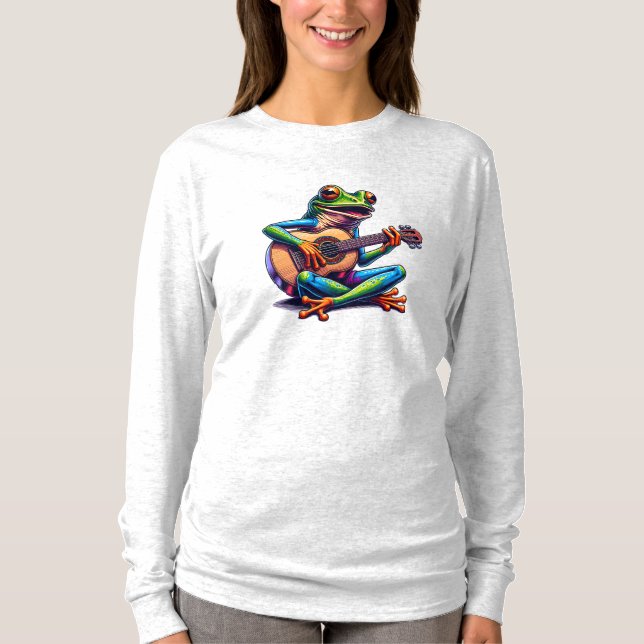 Cute Frog som spelar en gitar T Shirt (Framsida)