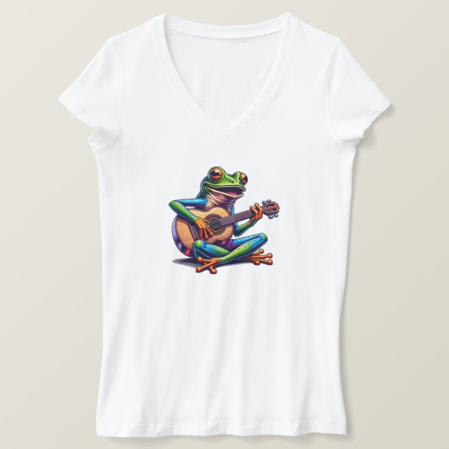 Cute Frog som spelar en gitar T Shirt (Design framsida)