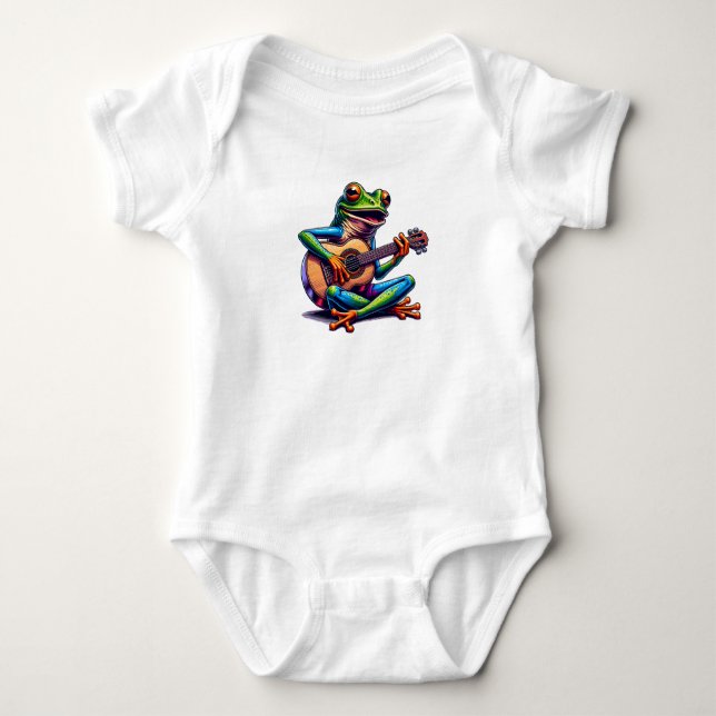 Cute Frog som spelar en gitar T Shirt (Framsida)