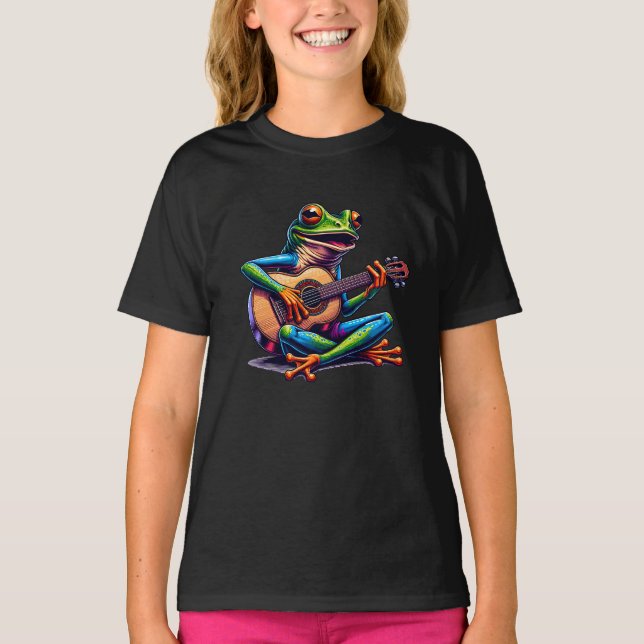Cute Frog som spelar en gitar T Shirt (Framsida)