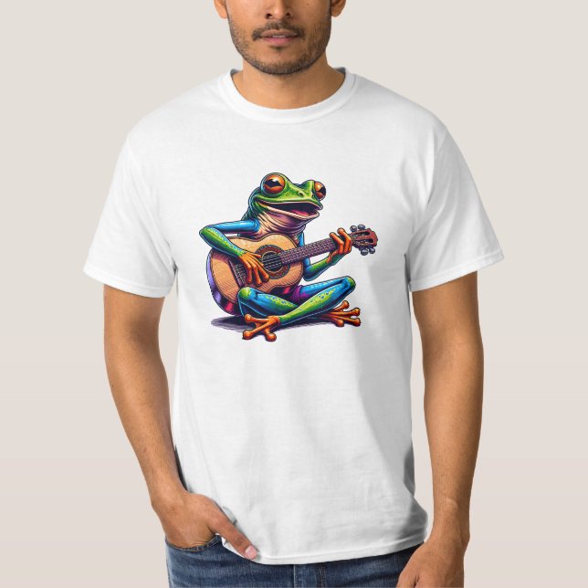 Cute Frog som spelar en gitar T Shirt (Framsida)