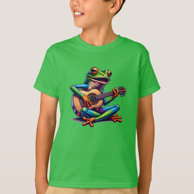 Cute Frog som spelar en gitar T Shirt (Framsida)