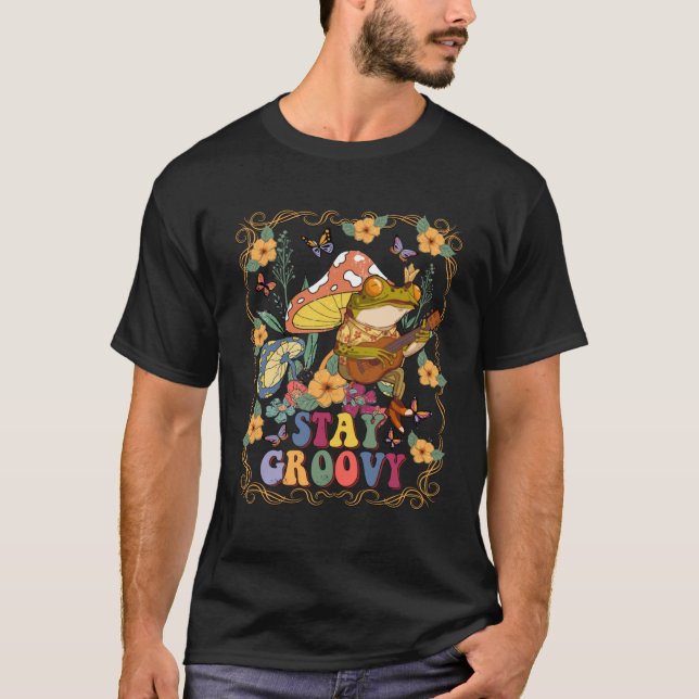Cute Frog spelar Banjo på Mushroom Hippie Stanna G T Shirt (Framsida)