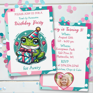 Cute Frog Themes Girl's Födelsedagsfest Inbjudningar