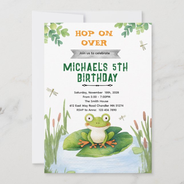 Cute frog toad birthday party invitation inbjudningar (Framsida)