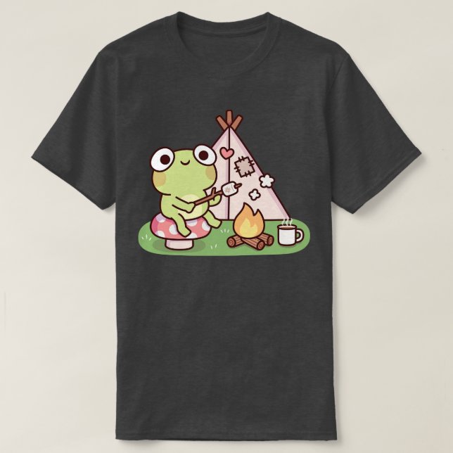 Cute Frog Toasting Marshmallow i Campfire T Shirt (Design framsida)