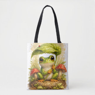 Cute Frog Tote Bag Leaf Umbrella Kawaii Tygkasse