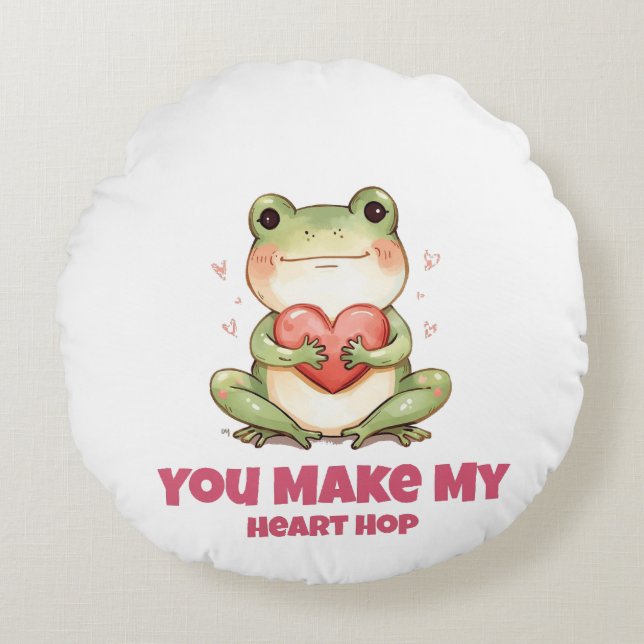 Cute Frog Valentine Tee Rund Kudde (Framsidan)
