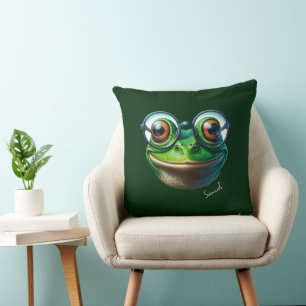 Cute Frog Wearing Oversized Glass Kudde