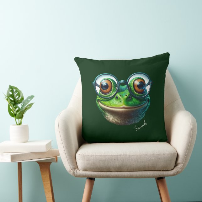 Cute Frog Wearing Oversized Glass Kudde (Stol)