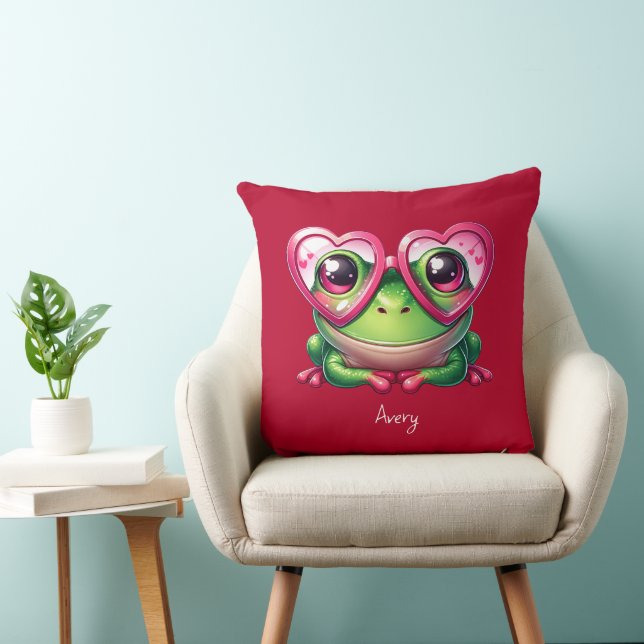 Cute Frog Wearing Oversized Heart Glasses Kudde (Stol)