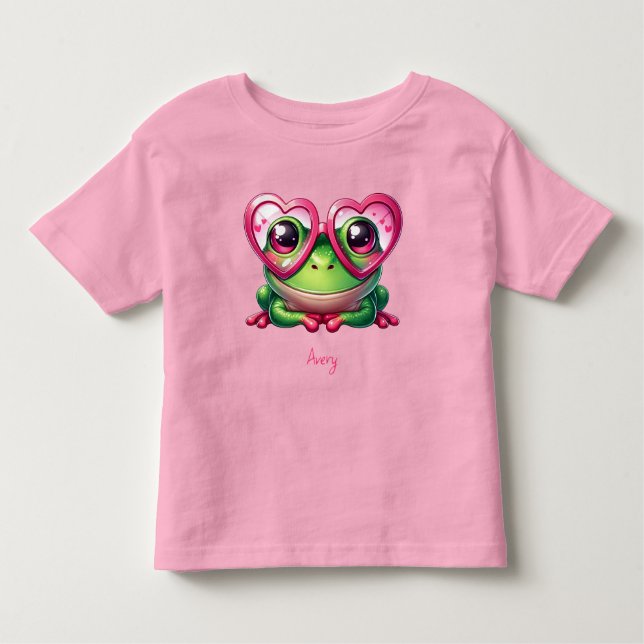 Cute Frog Wearing Oversized Heart Glasses T Shirt (Framsida)