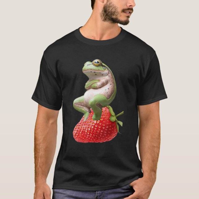 Cute Frog With A Strawberry  Animal T Shirt (Framsida)