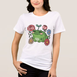 Cute Frog with Flowers Design Kawaii Cottagecore T Shirt