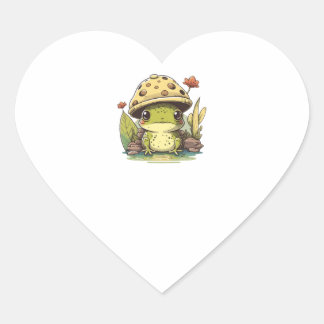Cute Frog with Mushroom Hat, Cute Frogs Kawaii He Hjärtformat Klistermärke