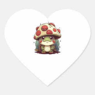 Cute Frog with Mushroom Hat, Cute Frogs Kawaii Hjärtformat Klistermärke