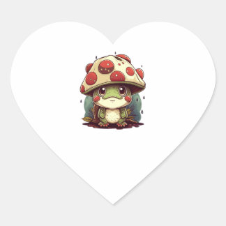 Cute Frog with Mushroom Hat, Cute Frogs Kawaii Hjärtformat Klistermärke