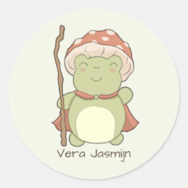 Cute frog with mushroom hat | personalised name runt klistermärke