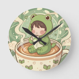 Cute Froggy Coffee Tale Design Rund Klocka