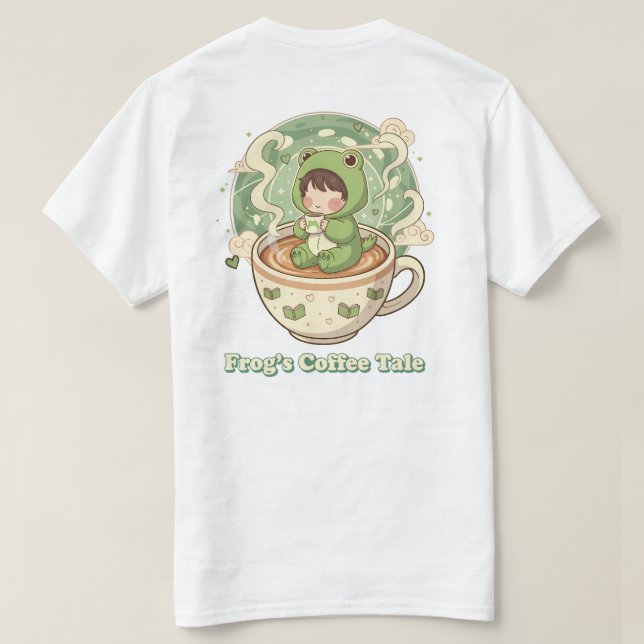 Cute Froggy Coffee Tale Design T Shirt (Design baksida)