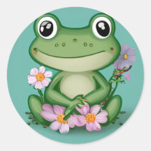 Cute Froggy med Rosa Flowers Sticker