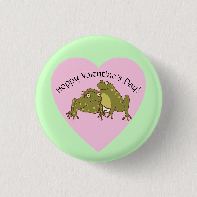 Cute Frogs i Kärlek, Lättfig Hoppy Valentines day Knapp (Framsida)
