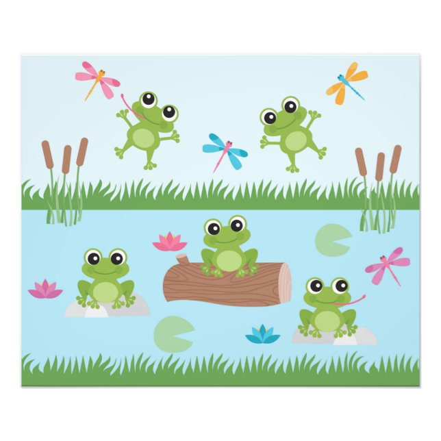 Cute Frogs i Pond Fototryck (Framsidan)