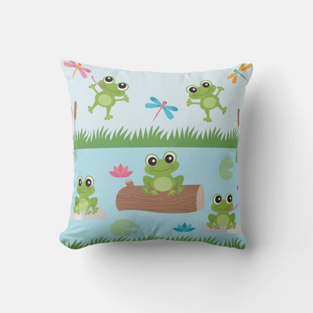 Cute Frogs i Pond Kudde (Framsida)