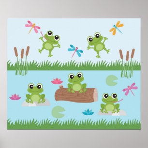 Cute Frogs i Pond Poster
