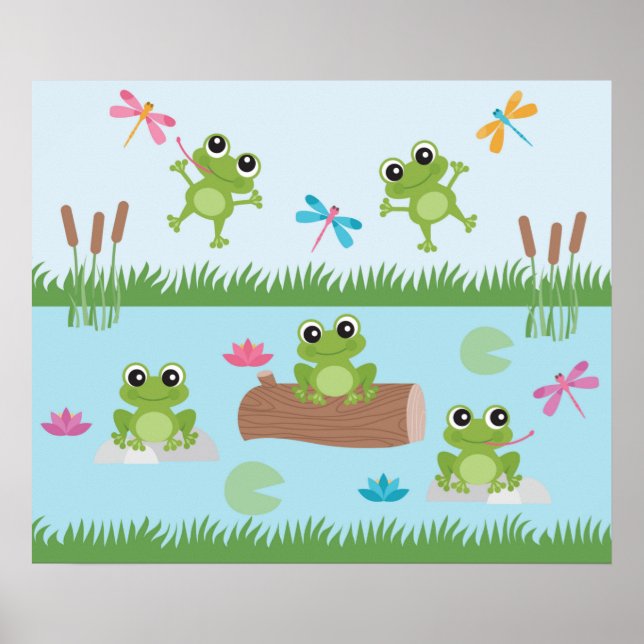 Cute Frogs i Pond Poster (Framsidan)