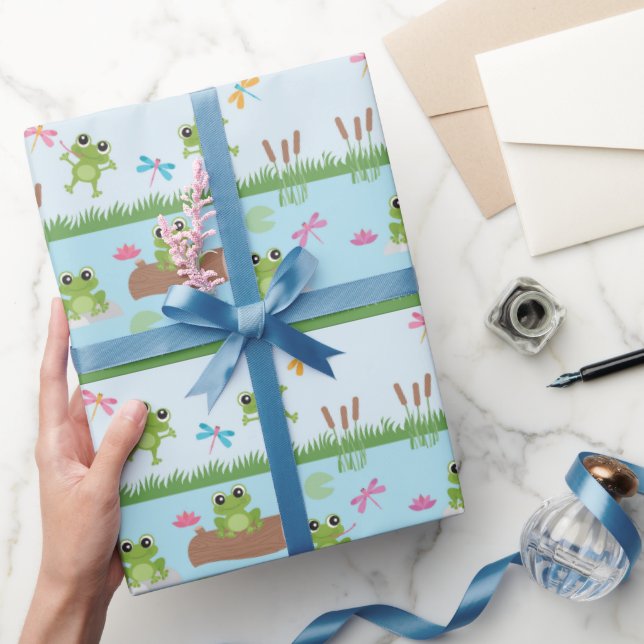 Cute Frogs i Pond Presentpapper (Gifting)