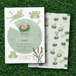 Cute Frogs in Lily Pond Hop On Over Kids Birthday Inbjudningar