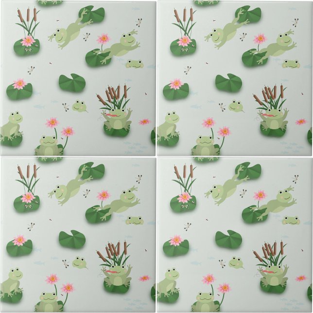 Cute Frogs in Lily Pond Nursery Gender Neutral Kakelplatta (Cute Frogs in Lily Pond Nursery Gender Neutral Ceramic Tile)
