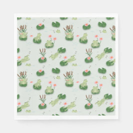 Cute Frogs in Lily Pond Pappersservett