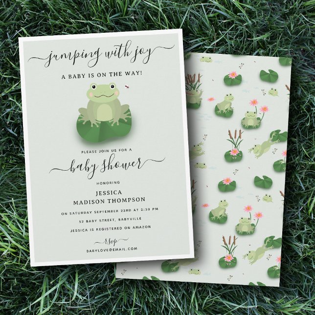 Cute Frogs Lily Pond Gender Neutral Baby Shower  Inbjudningar (Cute Frogs Lily Pond Gender Neutral Baby Shower Invitation)