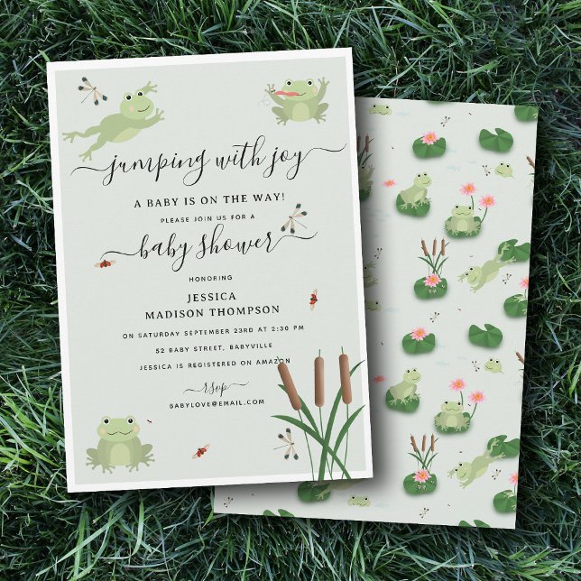 Cute Frogs Lily Pond Gender Neutral Baby Shower  Inbjudningar (Cute Frogs Lily Pond Gender Neutral Baby Shower Invitation)