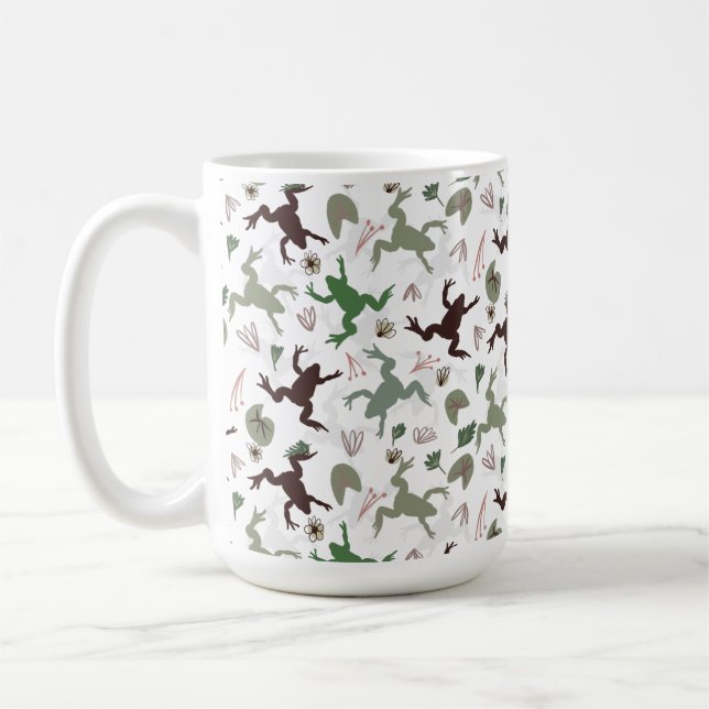 Cute Frogs Nature Floral Pattern Kaffemugg (Vänster)