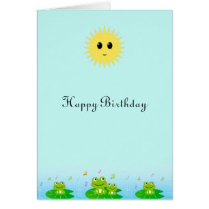 Cute Frogs och Lycklig Sol födelsedag Hälsningskort