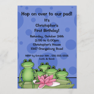 Cute Frogs på Lily Pad 1:a födelsedagen Inbjudningar