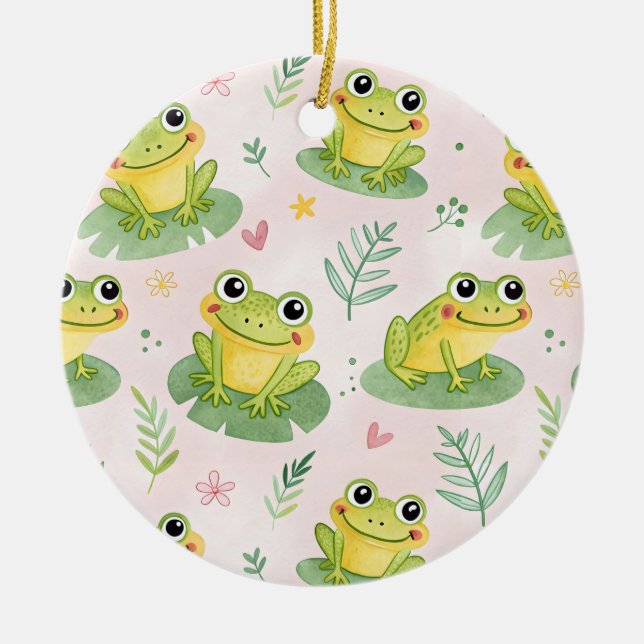 Cute frogs Pattern Julgransprydnad Keramik (Framsidan)