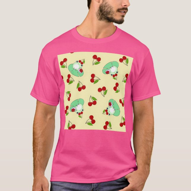 Cute Frogs Snigel och körsbär på Lemon Gult T Shirt (Framsida)