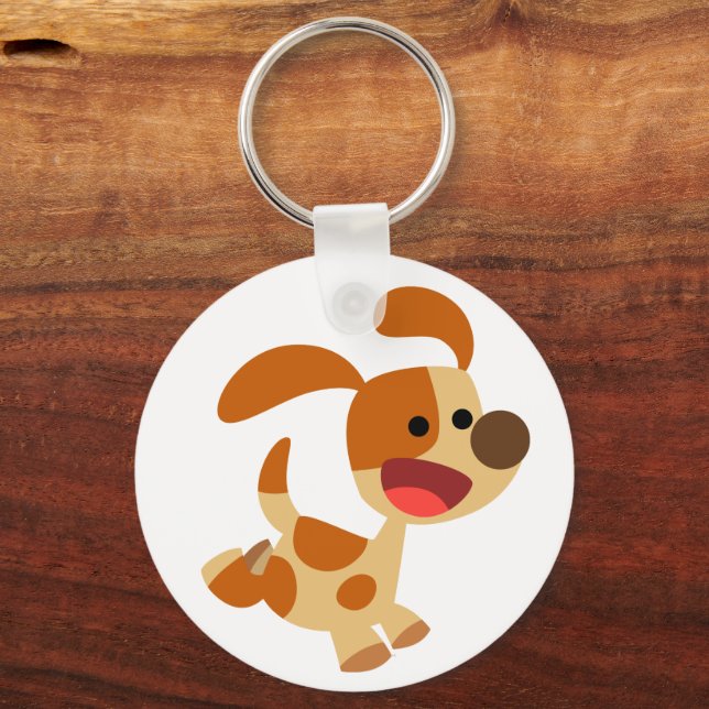 Cute Frolicking Tecknad hund Keychain Nyckelring (Framsida)