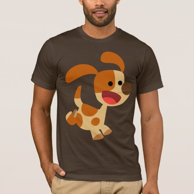 Cute Frolicking Tecknad hund T-Shirt (Framsida)