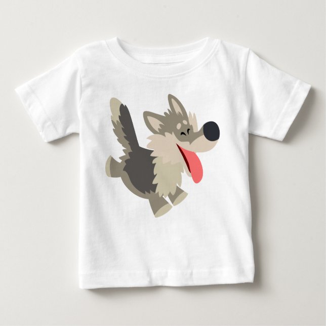 Cute Frolicsome Tecknad Varg Baby T-Shirt (Framsida)