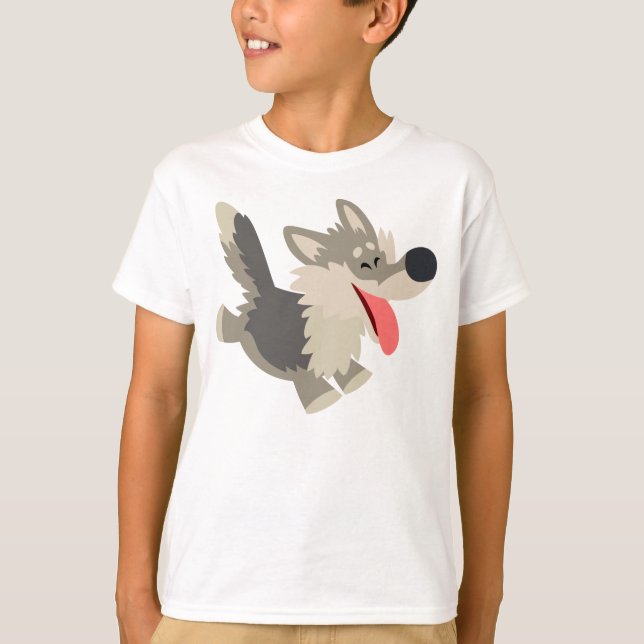 Cute Frolicsome Tecknad Varg Children T-Shirt (Framsida)
